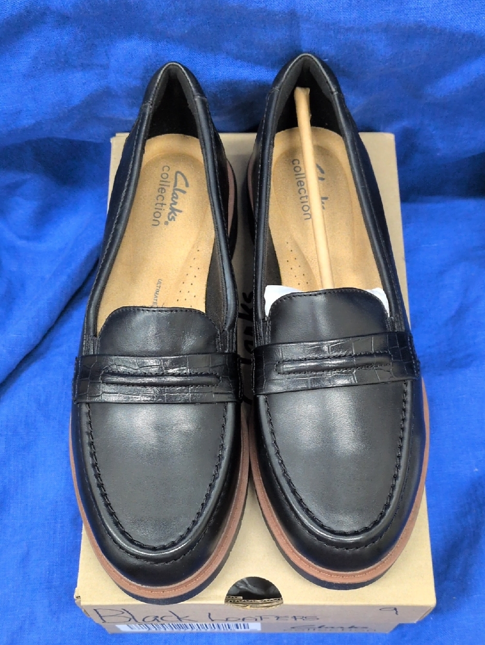 Clarks Collection Black Leather Penny Loafers